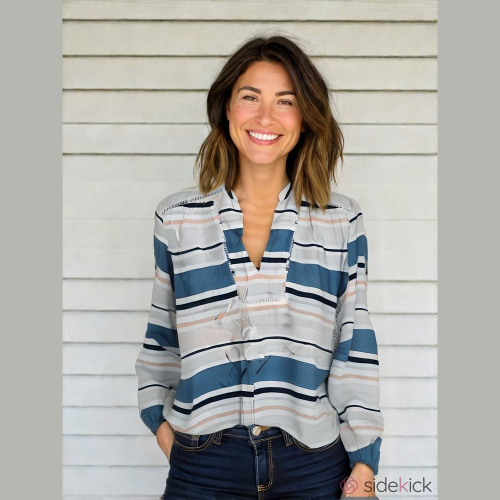Women's Loft Rayon V-neck Blouse, Striped, Size S
